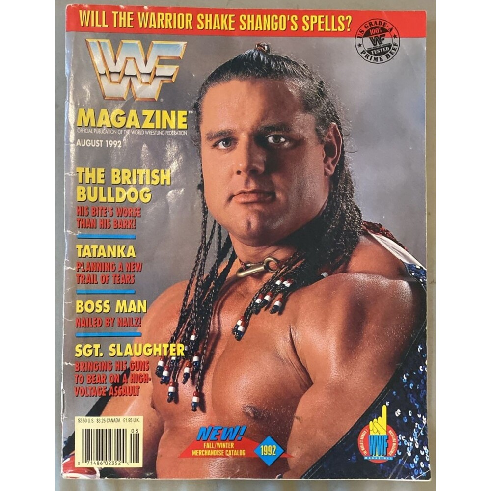 August 1992 WWF Magazine British Bulldog Sgt Slaughter Tatanka Boss Man WWE Rare